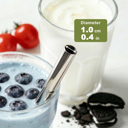 Diumepo Stainless Steel Smoothie Straws-0.4" Extra Wide Reusable Metal Drinking Straws for Milkshake, Bubble Tea, Beverage, 6 Pack Metal Straw with Cleaning Brush