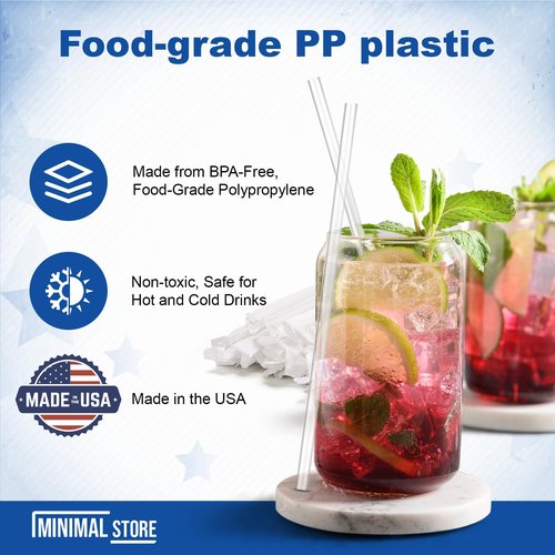 Minimal Store 150 PCS Clear Plastic Disposable Drinking Straws – 7.75" x 0.24", Unwrapped Straws Plastic for Party, Home, Travel – BPA-Free, Value Pack, Made in USA