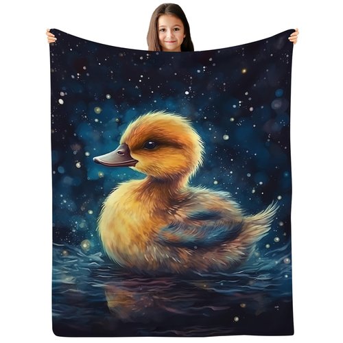 SARA NELL Duck Blanket, Cute Yellow Duck Swim on Magic Starry Sky Space Flannel Throw Blanket, Soft Plush Duck Gifts for Girls Boys, Kids Funny Ducks Prirt Birthday Ideas,60 in x 80 in
