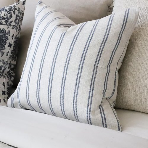 IKATYARN Farmhouse Linen Throw Pillow Cover, Striped Decorative Retro Pillowcase for Sofa Bedroom Pack of 2, 18x18 Inches