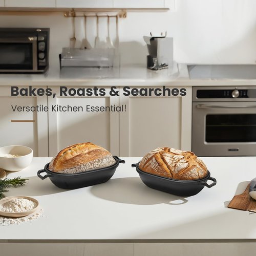 FRRLY Cast Iron Loaf Pan with Lid-Bread Baking Pan for Sourdough,Pre-Seasoned Oval Dutch Oven, 9 x 5-4/5 Inch Loaf Pans for Homemade,Heavy Duty with Even Heating