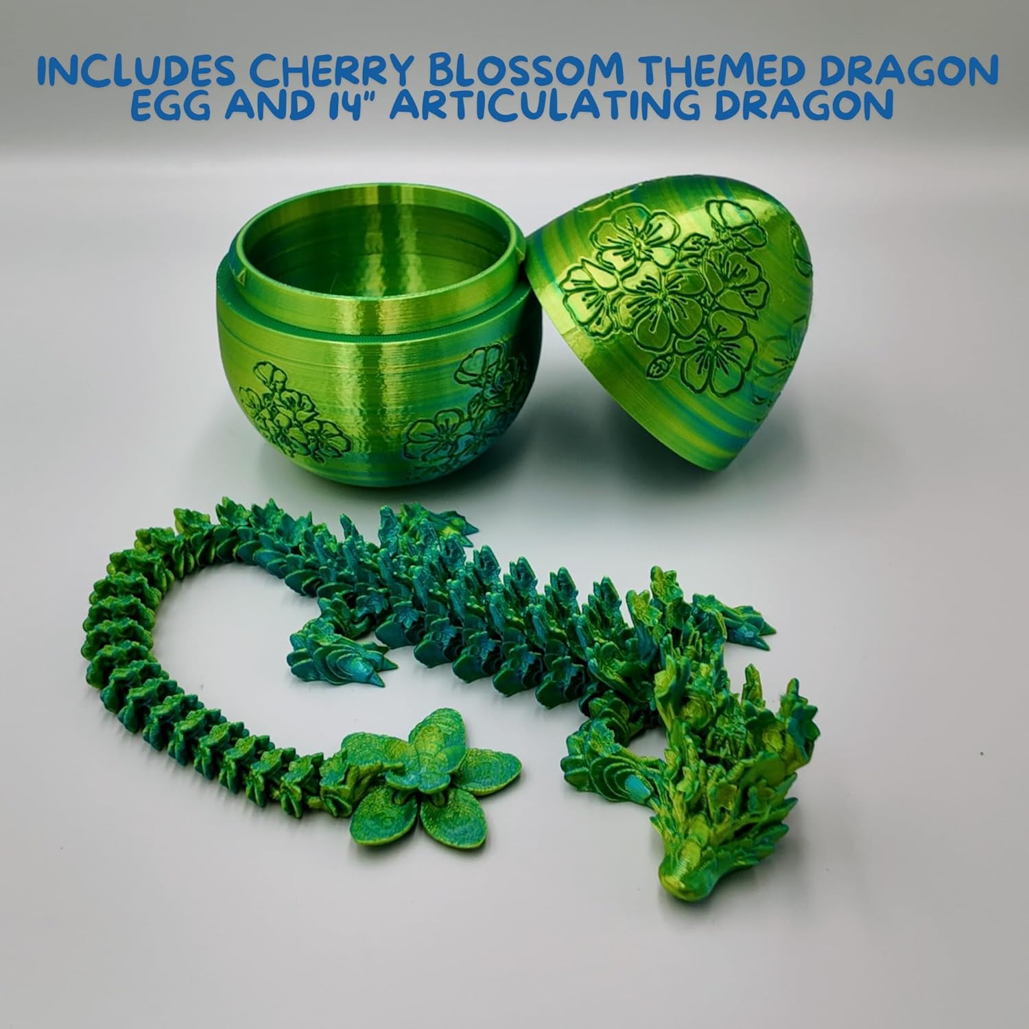 Skiennix Surprise Cherry Blossom Dragon Egg - 14" Articulating Joints | Stress Relief & Mystery Enclosure (Blue/Yellow)