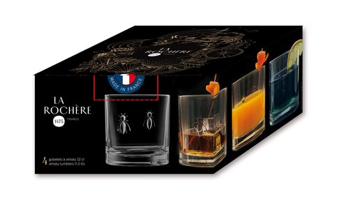 La Rochere Napoleon Bee Whiskey Glasses Set of 4 — Elegant Glassware for Any Occasion – Bee Embossed Whiskey Tumbler Set (11 oz)