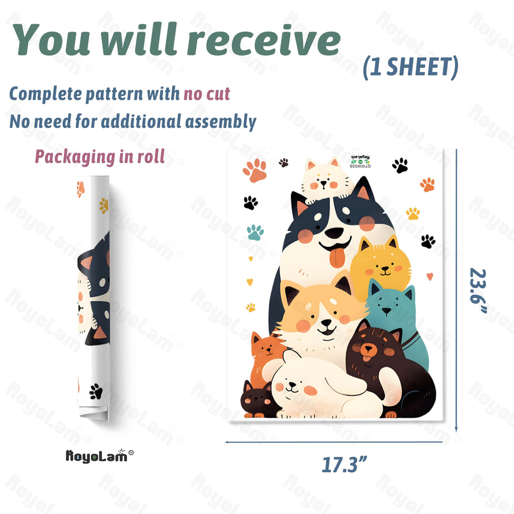 RoyoLam Cartoon Dog and Cat Wall Stickers Cute Nursery Animal Wall Decals for Kid Removable Peel and Stick Wall Art Home Decor Decoration for Classroom Preschool Living Room Bedroom Bathroom