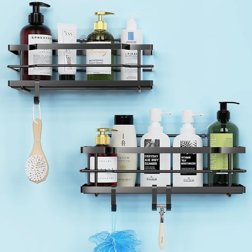 Moforoco Shower Caddy Organizer - 2 Pack Suction Cup Storage Racks for Bathroom Essentials | Matte Black