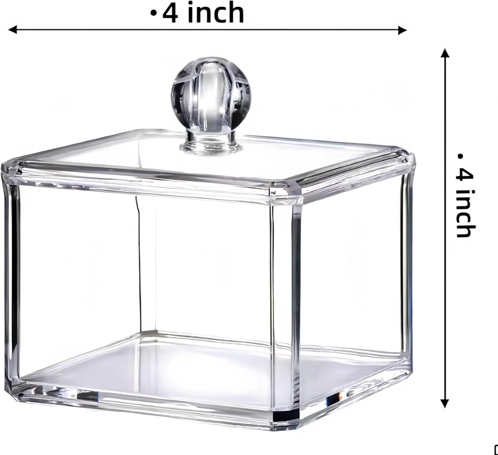 Skiennix Stackable Square Acrylic Cotton Ball Holder - Stylish Q-Tip Dispenser for Bathroom | Single Pack