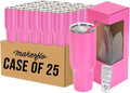 Makerflo 40 Oz Pink Powder Coated Tumbler - Pack of 25 with Upgraded Handle & Leak-Proof Lid for Crafting