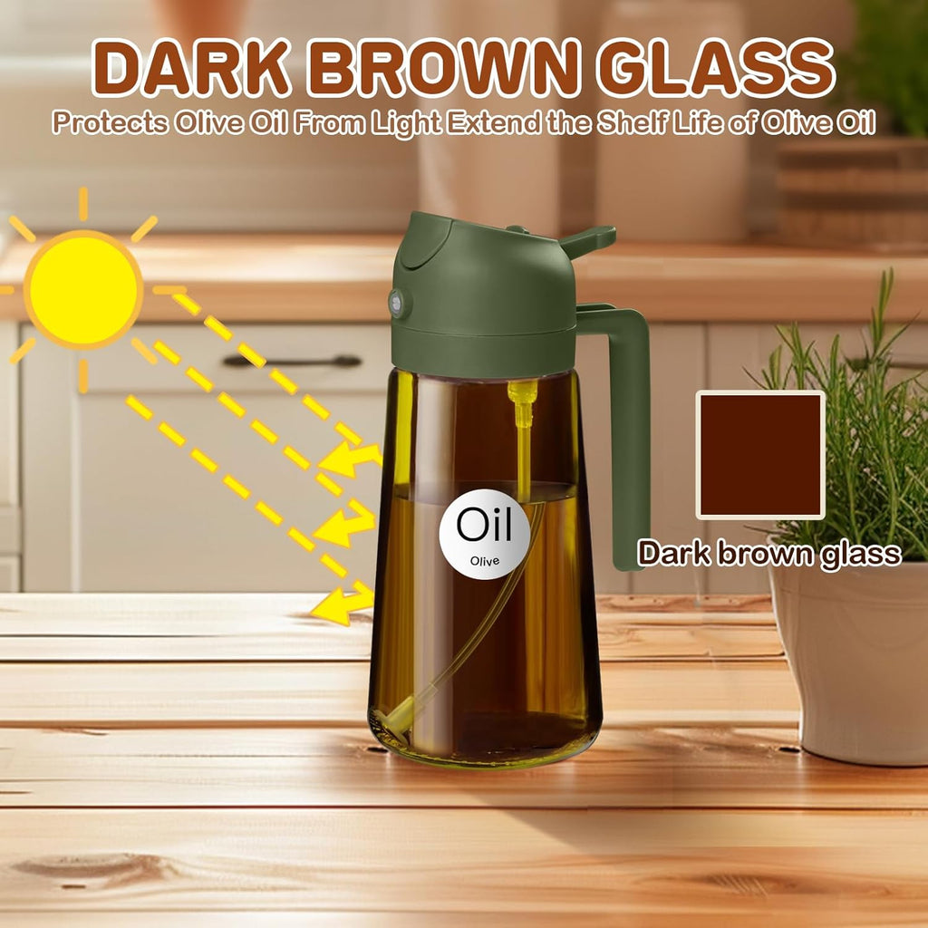 YARRAMATE 2Pcs Dark Brown Oil Sprayer - Food-Grade 2 in 1 Olive Oil Dispenser | 16oz for Cooking & BBQ