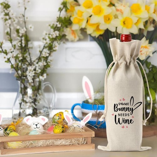 Funny Easter Wine Bag Easter Basket Easter Bunny Ears Decorations Easter Holiday Gifts for Women Men Easter Wine Bag Gifts for Wine Lover Easter Party Decorations