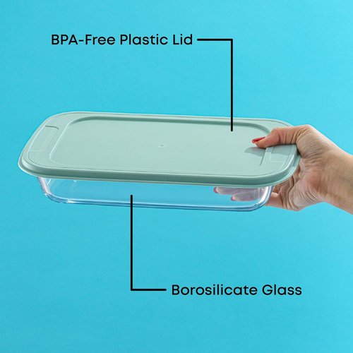 JoyJolt 8-Piece Borosilicate Glass Baking Dish Set - Deep Rectangle Dishes with Sage Green Lids | Oven & Freezer Safe