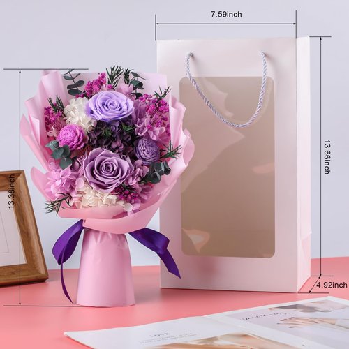 HOTKBO Flowers for Delivery,Preserved Flowers Bouquets - 4 Eternal Purple Roses that Last 2-3 Years,Forever Flowers Gifts for Women Mom Wife, Mothers Day Valentines Anniversary Home Decor