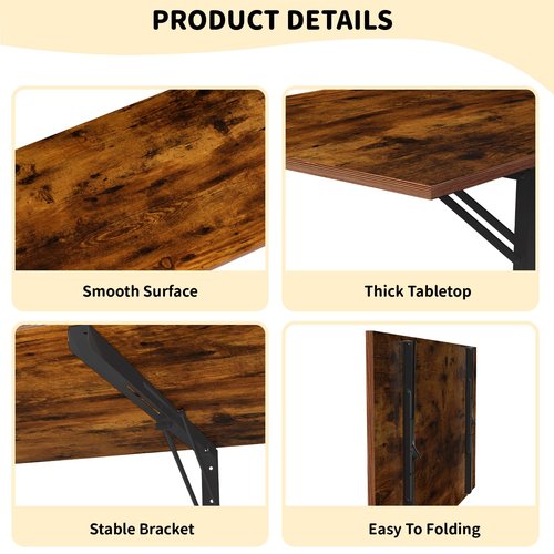 GOYLSER Wall Mounted Folding Table for Office, Rustic Brown Fold Down Desk Laundry Folding Table Wall Mounted for Laundry Room/Home Kitchen, Length 47" Width 20.5"