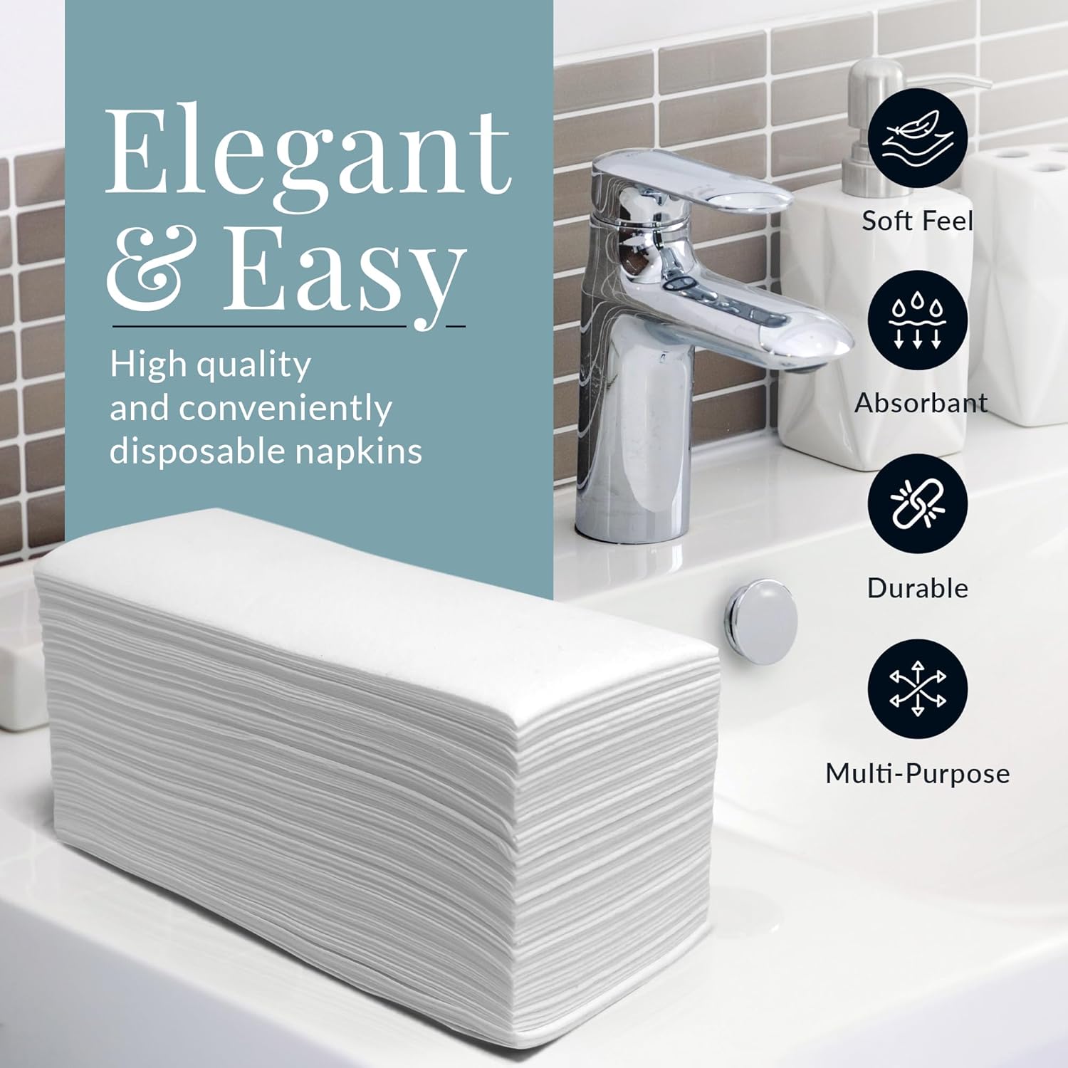 Reli. Disposable Bathroom Napkins - Linen-Feel Guest Towels (60 Pack) | Soft, Absorbent Paper Hand Towels | 12" x 15.75" | White