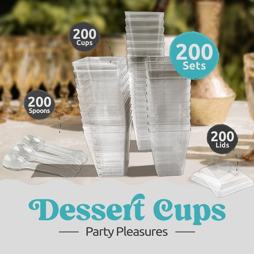 Sammray 200 Pack 5 oz Plastic Dessert Cups with Lids and Spoons – Plastic Parfait Cups for Appetizer and Desserts be it, Mousse, Tiramisu, Pudding, or salads - Perfect for Parties