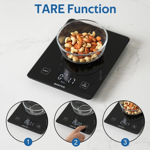 BAKFEE IP67 Waterproof Food Scale with Tempered Glass Surface, 22lb Kitchen Scale 1g Precision, USB Rechargeable, LED Display, Grams and Ounces, for Baking, Cooking, Making Sourdough Bread. Black