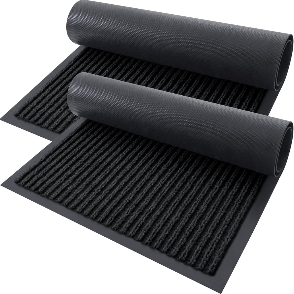 OLANLY Waterproof Heavy Duty Front Door Mat - 2-Pack Indoor Outdoor Welcome Mats | 29.5 x 17 Inch, Black