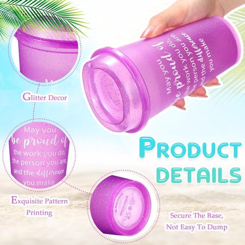 Skylety 96 Pcs Appreciation Tumblers Gifts Bulk 16 oz Thank You Teacher Employee Plastic Coffee Cups with Lids Colorful Reusable Inspirational Tumblers for Coworker Staff Christmas