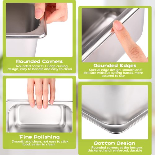 Thenshop 10 Pack 1/9 Size Stainless Steel Hotel Pans 4" Deep – Metal Steam Table Catering Trays for Commercial Restaurant Buffet Kitchen Food Service Containers, 0.8 mm Thick(Standard Style)