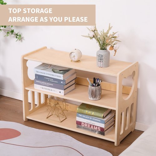 YJTREMFYX Montessori Bookshelf Toy Rack Children's Toy Storage Organizer Children's Room Bookshelf Sturdy and Safe Wooden Classroom Furniture Storage Cabinet (3Tier)