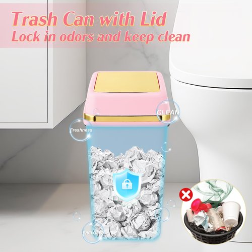 WSBArt Bathroom Trash Can with Lid 4 Gallon Pink Trash Can Bedroom Trash Can Small Garbage Can with 300 Counts Trash Bags for Small Bathroom Bedroom Office