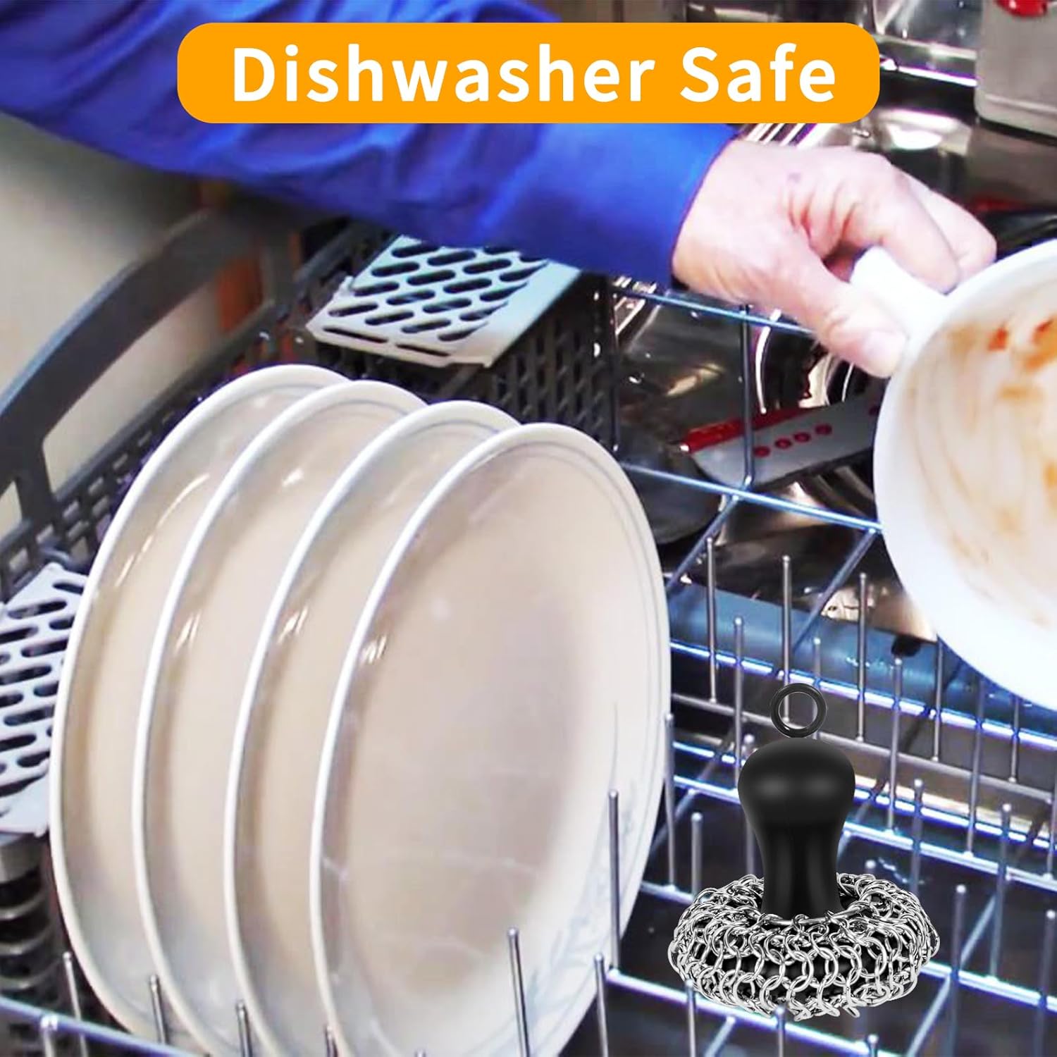 Skiennix Cast Iron Cleaner Scrubber - Upgraded Chain Mail Scrubbing Kit for Pans & Grills