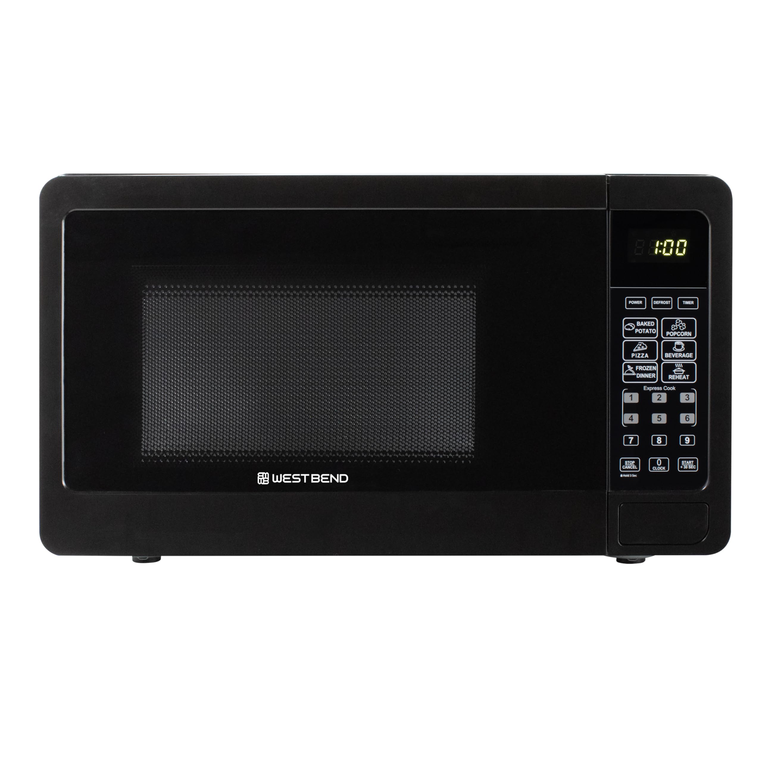 West Bend Microwave Oven 700-Watts Compact with 6 Pre-Set Cooking Settings, Speed Defrost, Electronic Control Panel and Glass Turntable, 0.7 Cu.Ft., Black