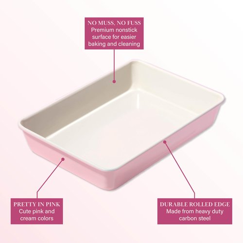 Paris Hilton Nonstick Carbon Steel Bakeware Collection, 13-Inch x 9-Inch Multipurpose Pan, Dishwasher Safe, Made without PFOA and PFAS, Pink Cream Two-Tone