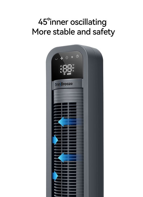 OmniBreeze Digital Electric Tower Fan, Inner Oscillation with Remote Control, LED Display, Standing Bladeless Floor Fans Cooling and Quite Indoor Living Room Bedroom use (40Inch)