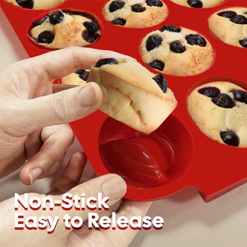 Jalopink Silicone Muffin Pan - 12-Cup Nonstick Baking Mold with Handle | Food-Grade, BPA-Free, Odorless