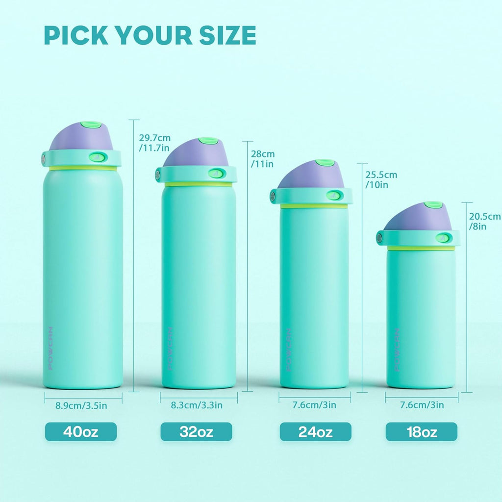 POWCAN Insulated Water Bottle - 18 oz Stainless Steel, 2-in-1 Spout & Straw, Leakproof, Fits Car Cup Holder - Sea Princess