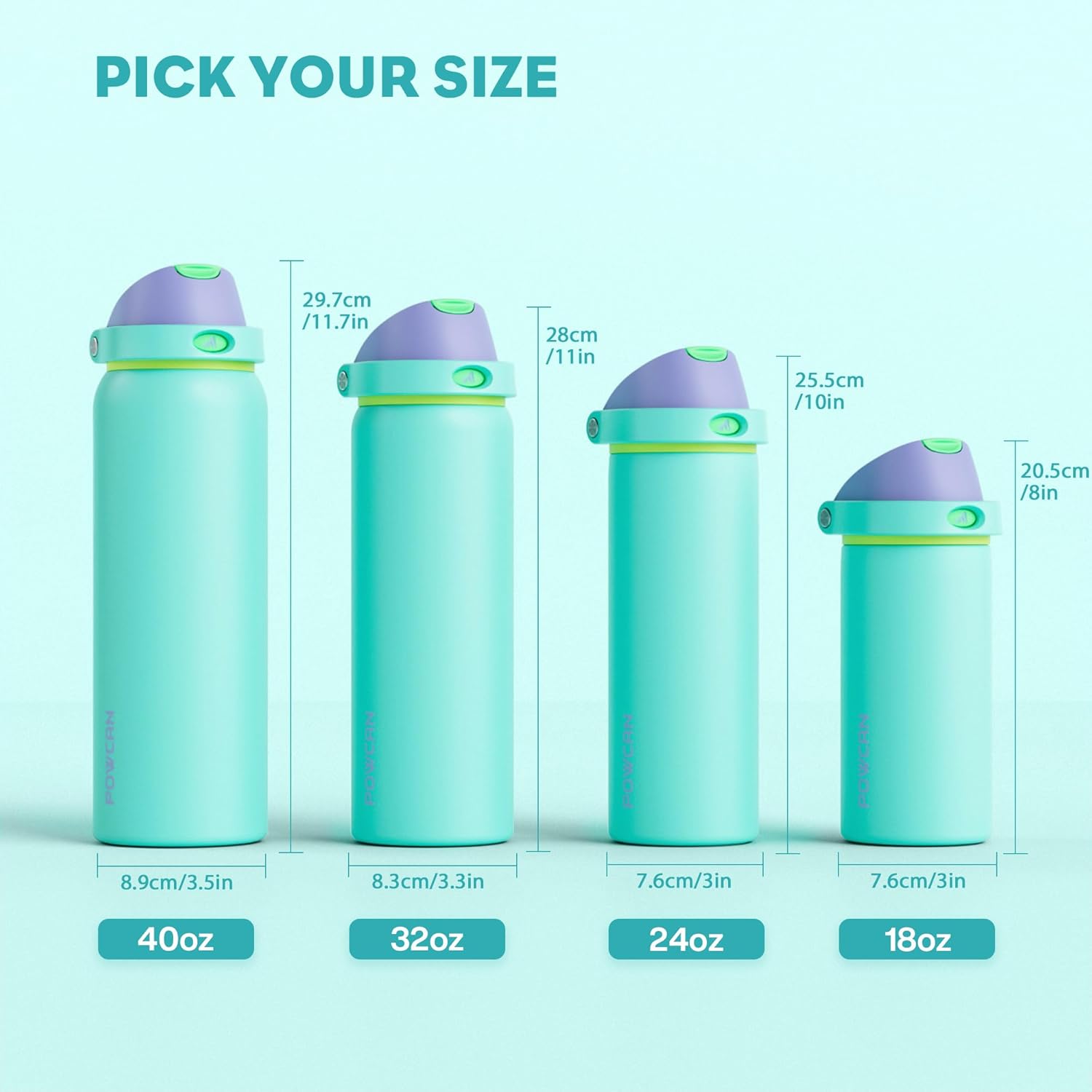POWCAN Insulated Water Bottle - 18 oz Stainless Steel, 2-in-1 Spout & Straw, Leakproof, Fits Car Cup Holder - Sea Princess