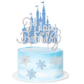 2Pcs Blue Castle Cake Toppers Princess Cake Decorations Princess Theme Birthday Castle Party Picks for Winter Wonderland Party Supplies Frozen Theme Party Decor