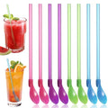 8 PCS Hard Plastic Spoon Straws, 9.3 Inch Reusable Straw Spoons Detachable Drinking Straws Snow Straw Spoon, Assorted Colors