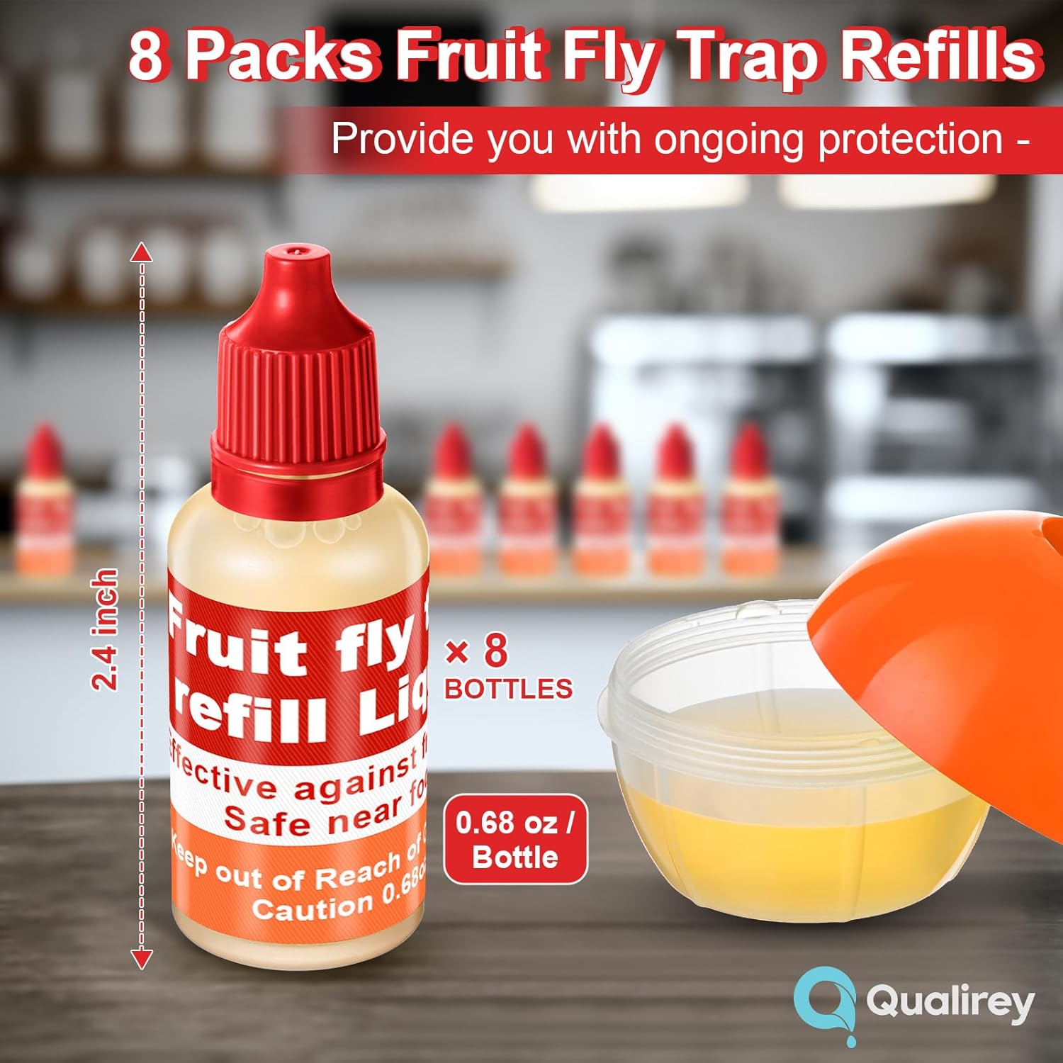 Qualirey Fruit Fly Trap Refill Liquid - Non-Toxic & Effective Indoor Solution | 0.68oz Bottle, Red