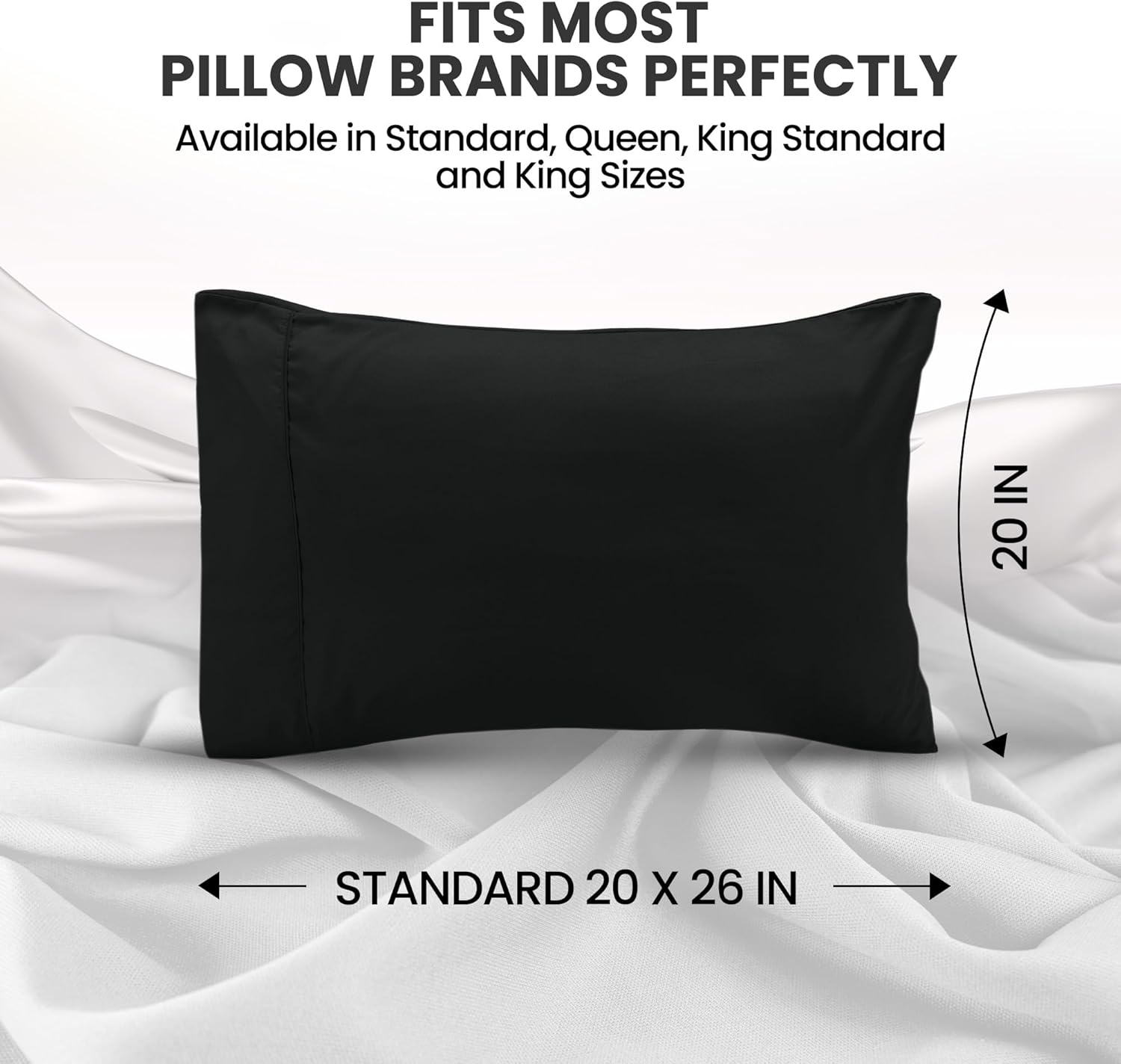 Utopia Bedding Standard Pillow Cases - Soft Brushed Microfiber - 2 Pack, Fade Resistant, 20" x 26", Black