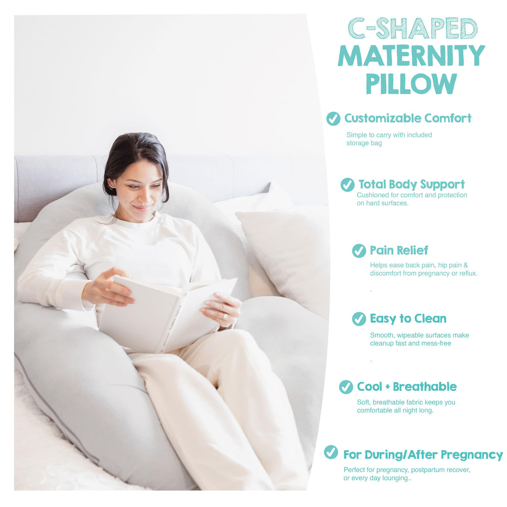 Regalo C Shaped Pregnancy Pillow for Sleeping, Full Body Maternity Pillow with Removable Cover, Support for Back, Belly, Hips & Legs, Body Pillow for Side Sleepers, Gray