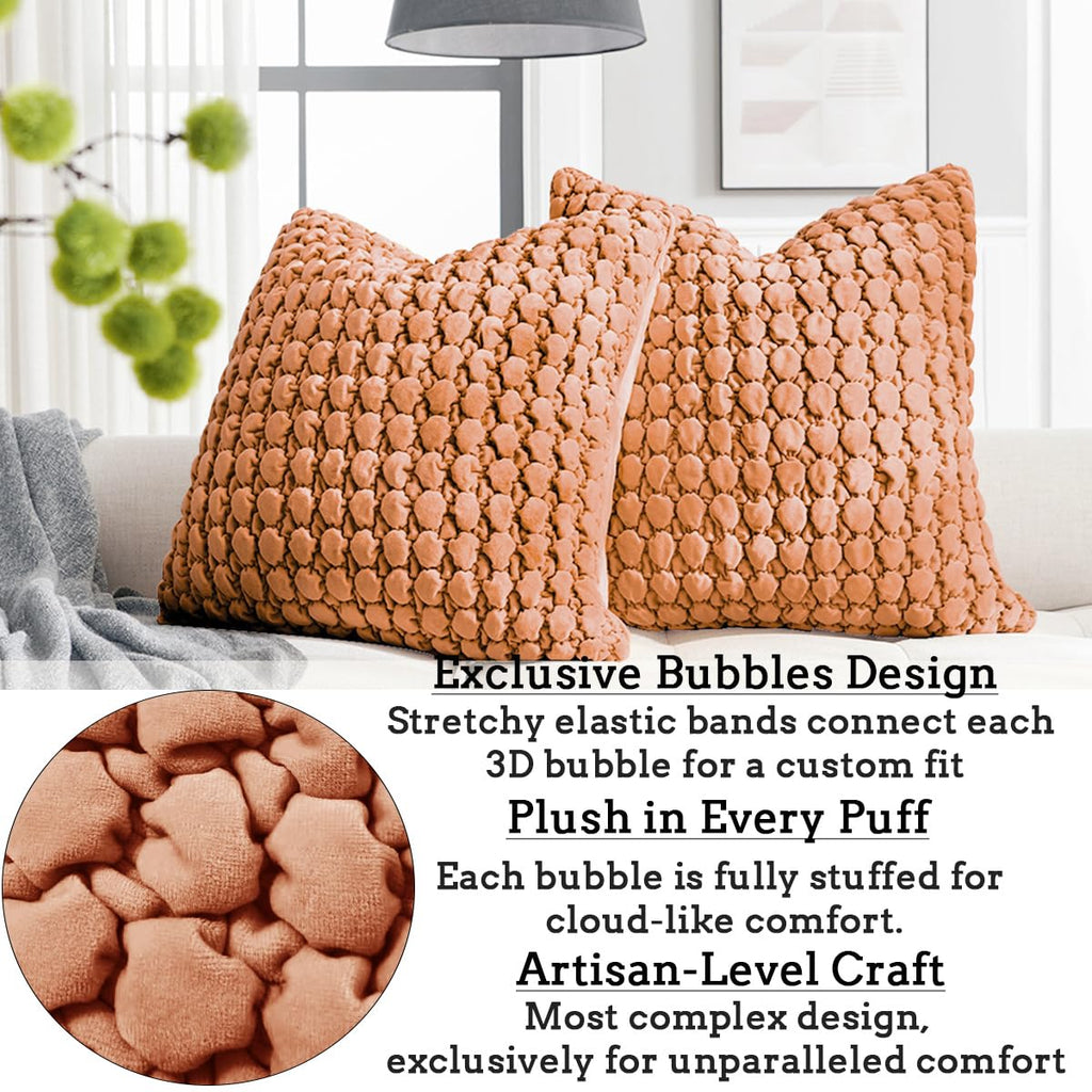 COCOPLOCEUS Pillow Cover 24x24 1 Piece Velvet Euro Sham Decorative Farmhouse Pillowcase Boho Square Cushion Covers Soft Bubble Texture for Couch Sofa Bed Bedroom Car Living Room，Rust