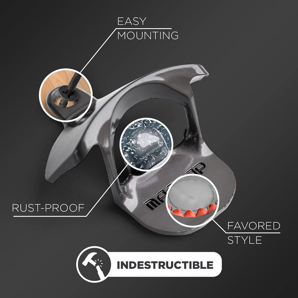 MAGCAP Outdoor Bottle Opener Wall Mounted - Style Magnetic Beer Bottle Opener that Catches Caps - Easy to Install and Incredibly Convenient (Gunmetal Black)