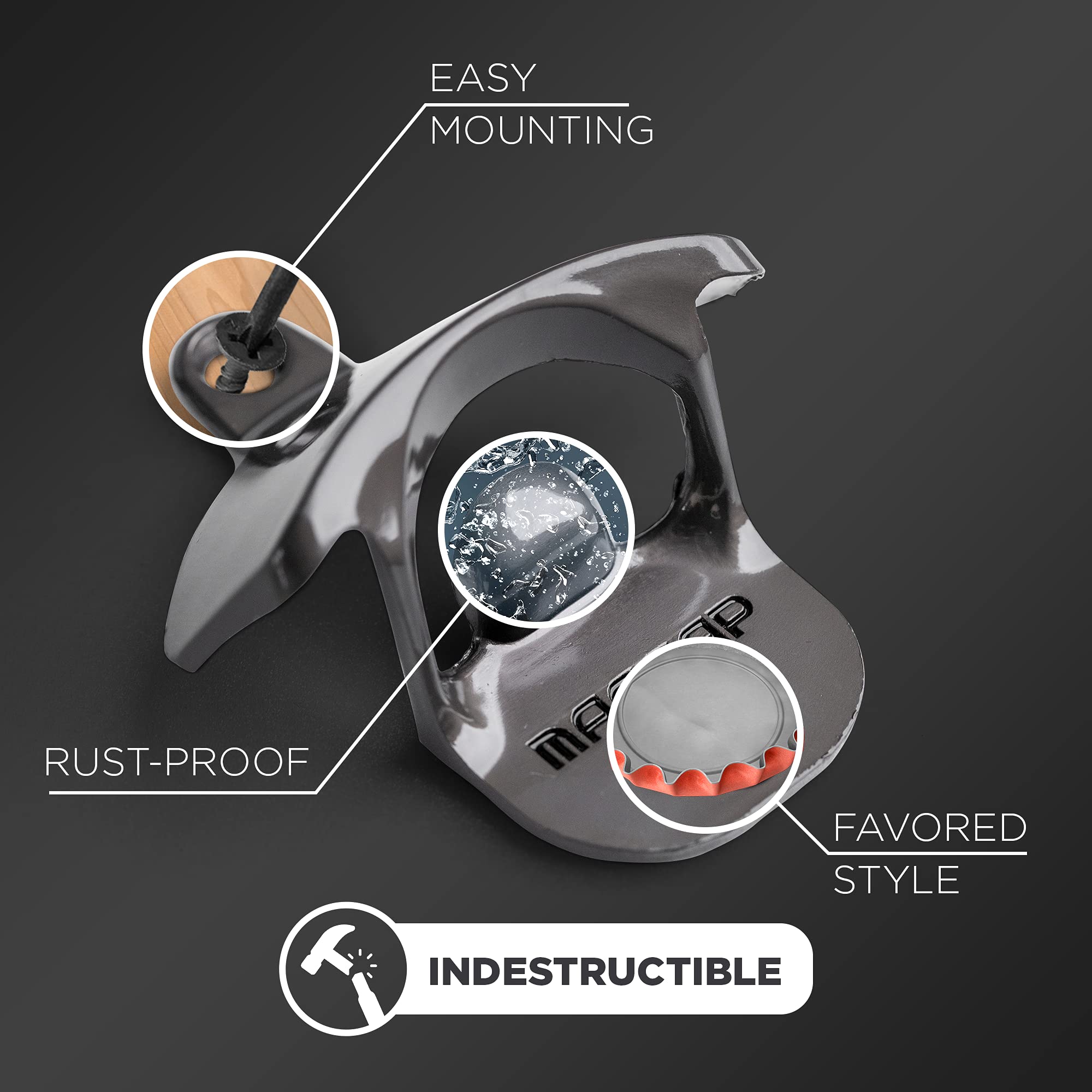 MAGCAP Outdoor Bottle Opener Wall Mounted - Style Magnetic Beer Bottle Opener that Catches Caps - Easy to Install and Incredibly Convenient (Gunmetal Black)