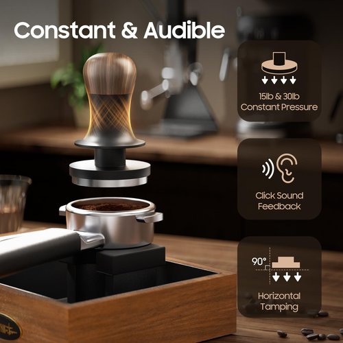 MHW-3BOMBER Espresso Tamper 58.35mm with Sound Feedback Calibrated Coffee Tamper 30lbs Tamper Tool Espresso Flat Base, T6184T