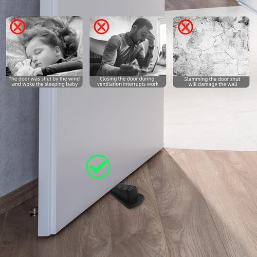 JZWBLILY Premium Rubber Door Stoppers - Heavy Duty Wedge for Carpet & Floor Gaps | Black, 2 Pack
