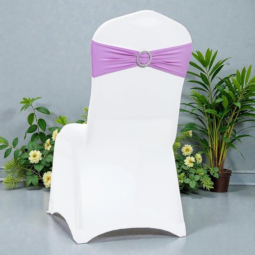 MDS Premium Spandex Chair Sashes - Stretchy Bow Covers with Buckle Slider | Pack of 10 - Light Purple