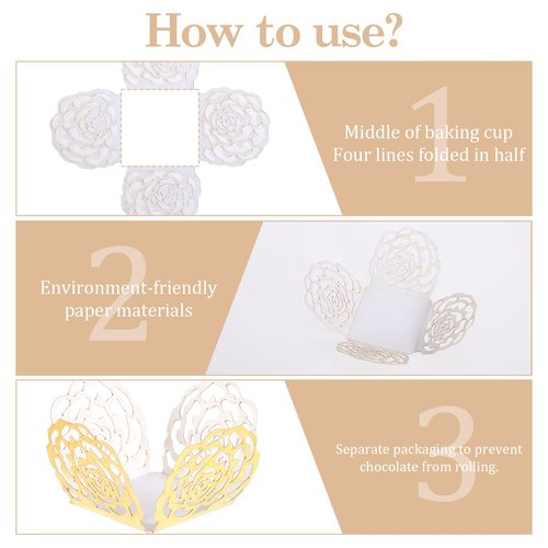 50PCS Truffle Wrappers Liners Cups Gold Cupcake Liners Chocolate Paper Candy Cups Flower Truffle Wrappers Small Flared Paper Baking Cup for Muffins Cupcakes Birthday Wedding Decor (Gold)