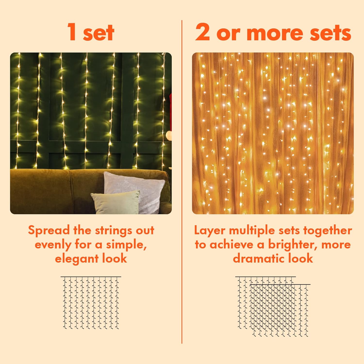 Twinkle Star 300 LED Curtain String Lights - 8 Modes Fairy Lights for Bedroom & Events | Warm White