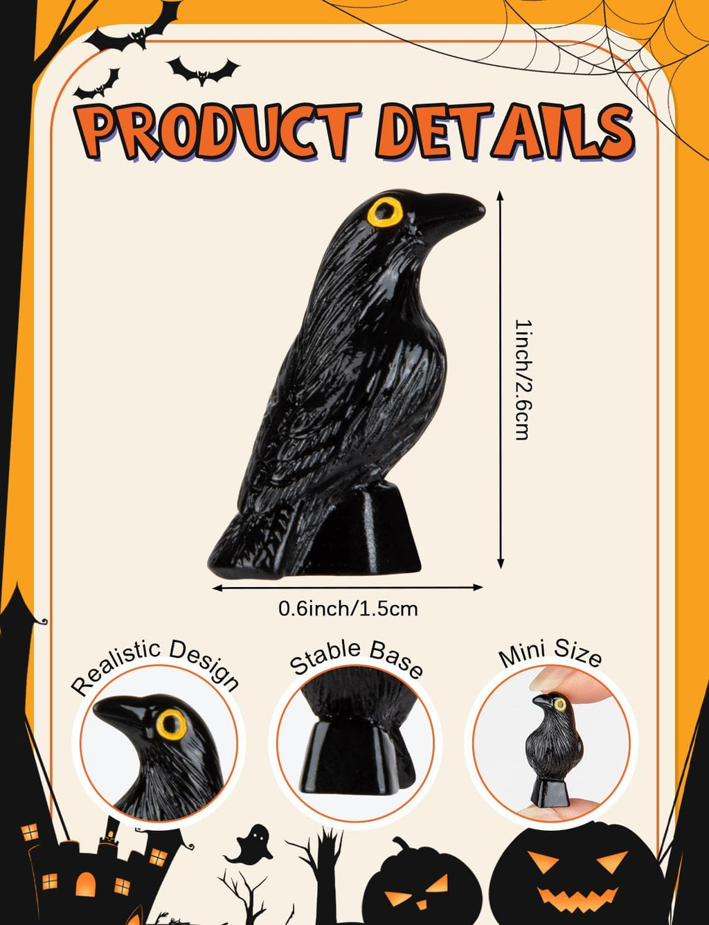 Skiennix Mini Resin Crows - Halloween Decor Figurines | 100 Pcs Black Raven Ornaments for Crafts & Parties