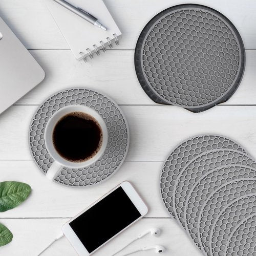 YUGUARD Silicone Coasters [8 Pack] with Holders Drink Coasters, for Hot or Cold Drinks Thickened, Non-Slip, Non-Stick (Black)