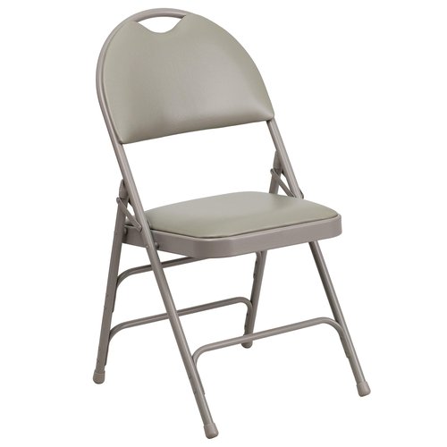 Flash Furniture 2 Pack HERCULES Series Ultra-Premium Triple Braced Gray Vinyl Metal Folding Chair with Easy-Carry Handle