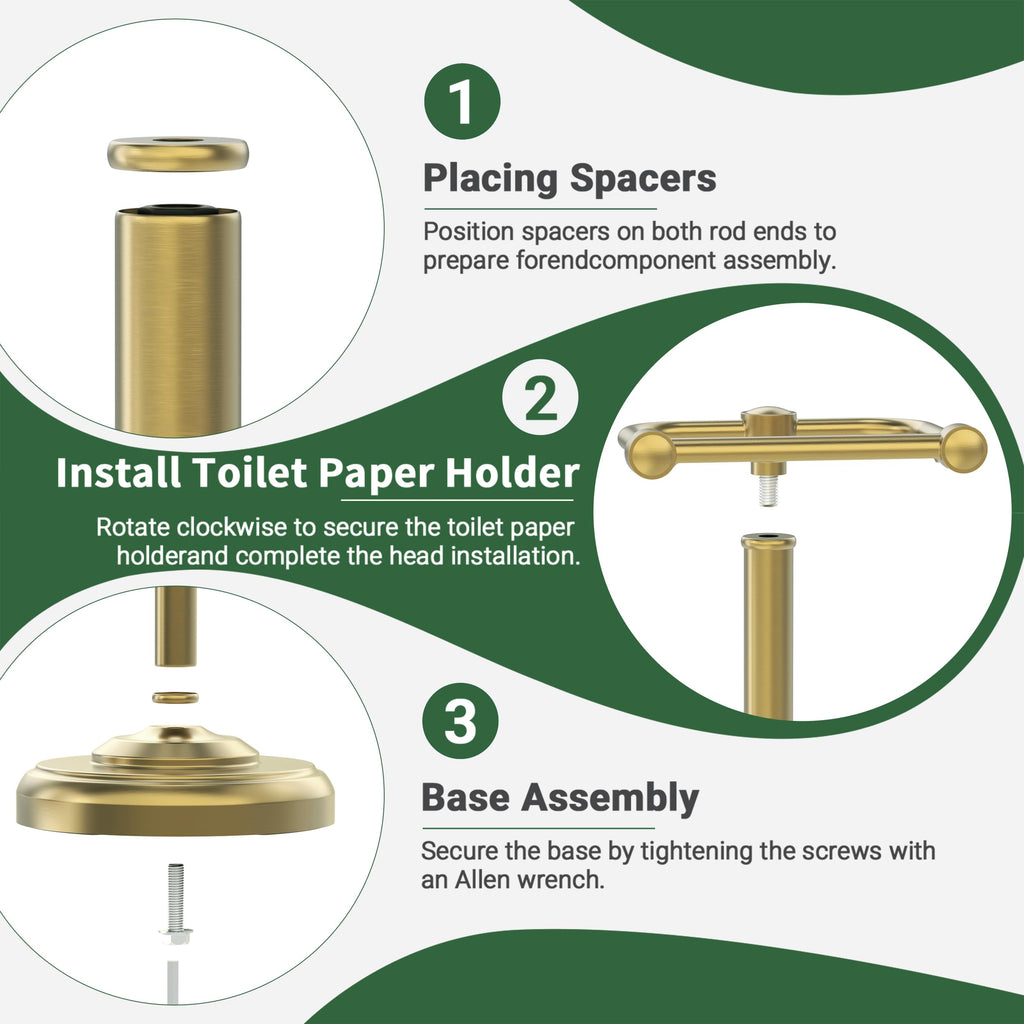 Toilet Paper Holder Stand,Free Standing Toilet Paper Holder,Modern Post Pivoting Toilet Paper Stand with Stable Weighted Base,SUS304 Stainless Steel Tissue Roll Holder Stand for Bathroom,Brushed Gold
