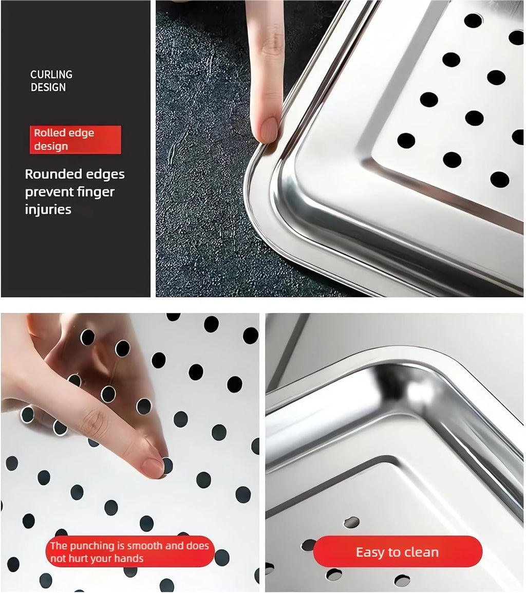 Regine Switzerland Extra Large 304 Stainless Steel Baking Pan Set - 2-Pack Non-Toxic Bakeware | Solid & Perforated Pans
