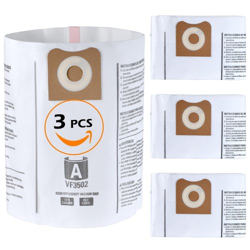Cigacoal 3 Pack 23743 VF3502 Vacuum Bags Compatible with Ridgid 12/14/16 Gallon,Dust Bag for Shop Vac WD1950 WD1956 WD1850 WD1851 RV2400HF & More Models